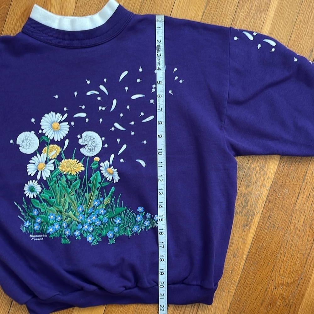 Vintage 90s Made in USA Purple Floral Print Sweatshirt Morning Sun Size Small - Picture 10 of 13
